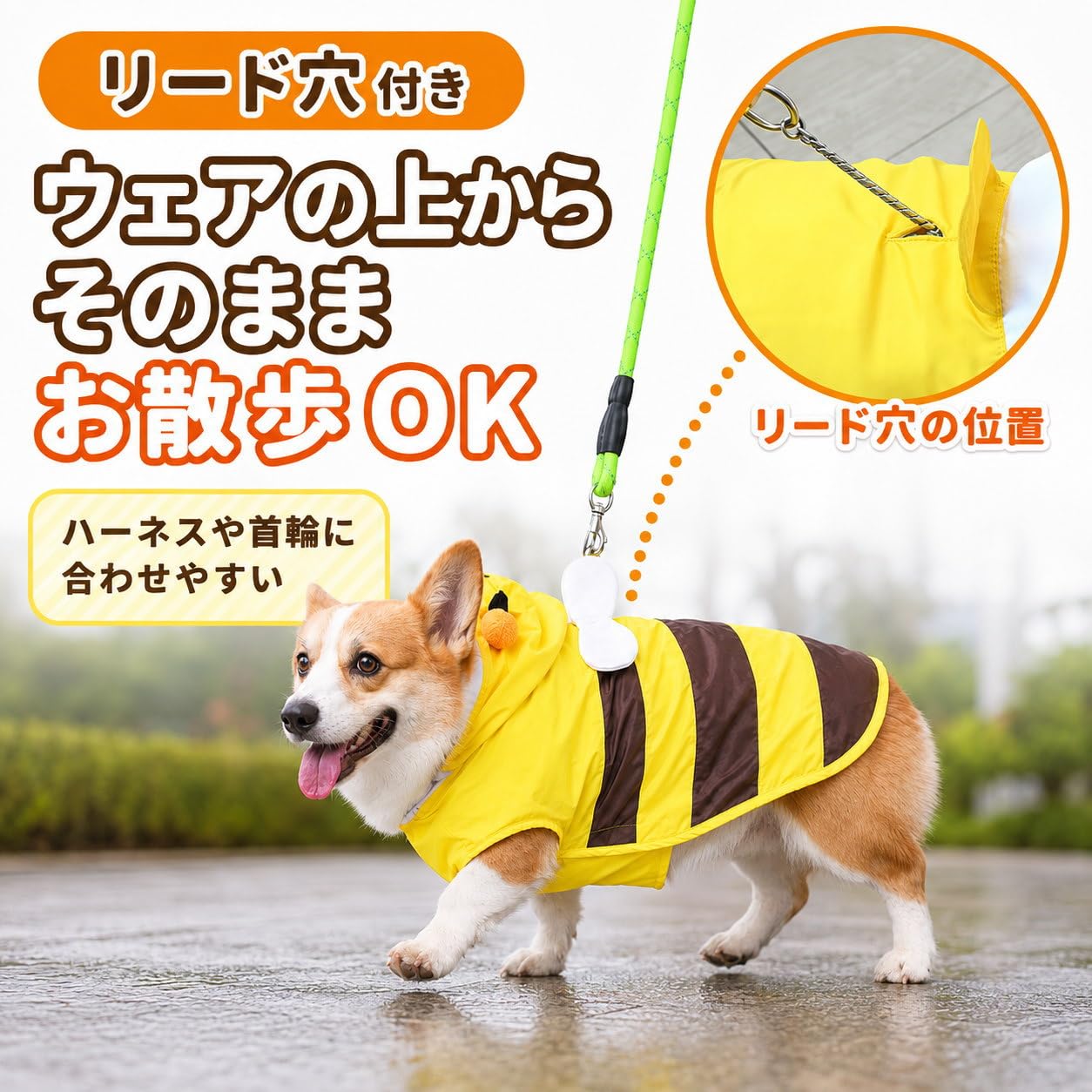 Amazon | 犬 レインコート ミツバチ 18号 中型犬 大型犬 | 犬服 カッパ